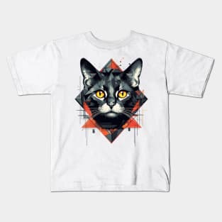 Geometric Cat Funny Abstract Cat Kids T-Shirt